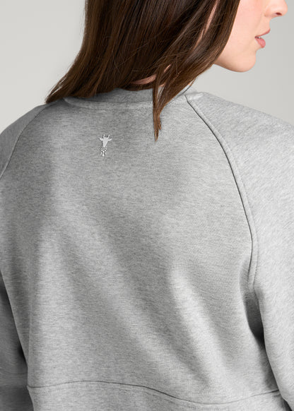 Core Motion Oversized Cropped Crew Pullover for Tall Women in Grey Mix