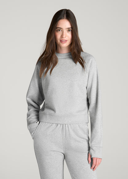 Core Motion Oversized Cropped Crew Pullover for Tall Women in Grey Mix