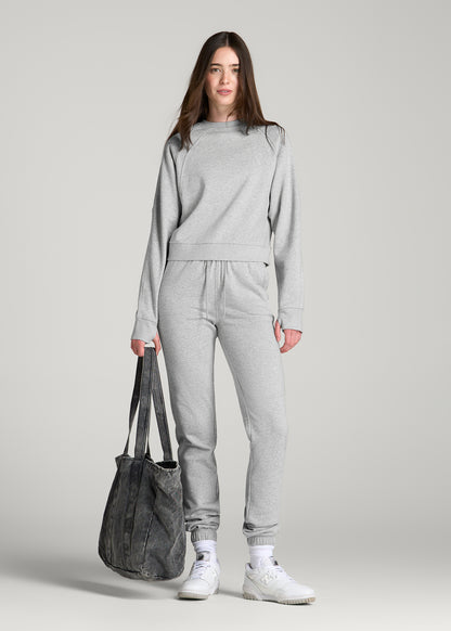 Core Motion Oversized Cropped Crew Pullover for Tall Women in Grey Mix