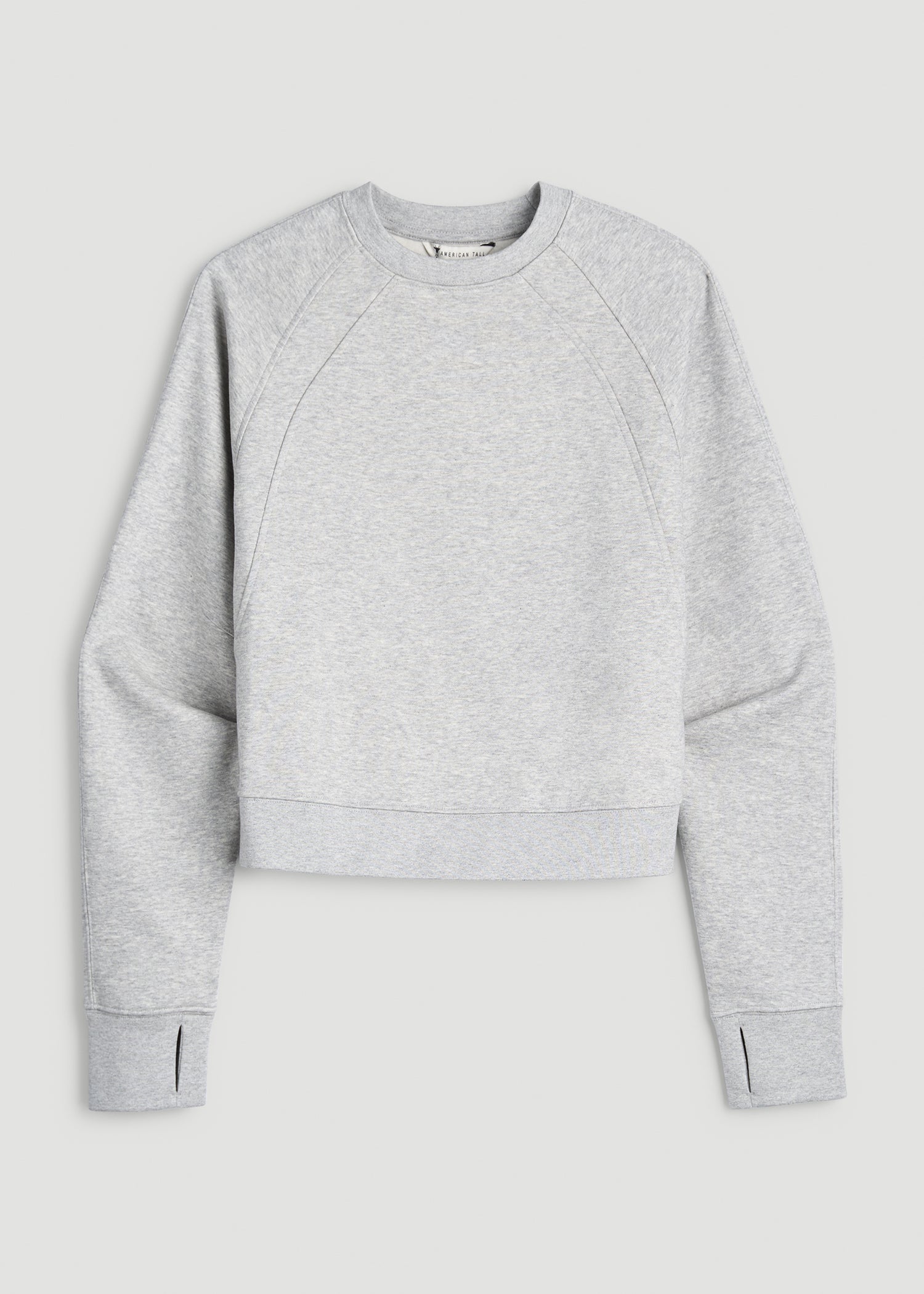 Core Motion Oversized Cropped Crew Pullover for Tall Women in Grey Mix