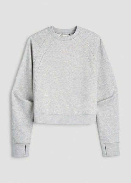 Core Motion Oversized Cropped Crew Pullover for Tall Women in Grey Mix