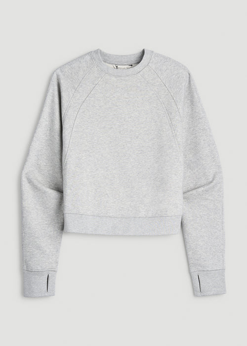 Core Motion Oversized Cropped Crew Pullover for Tall Women in Grey Mix