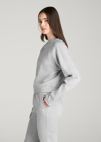 Core Motion Oversized Cropped Crew Pullover for Tall Women in Grey Mix