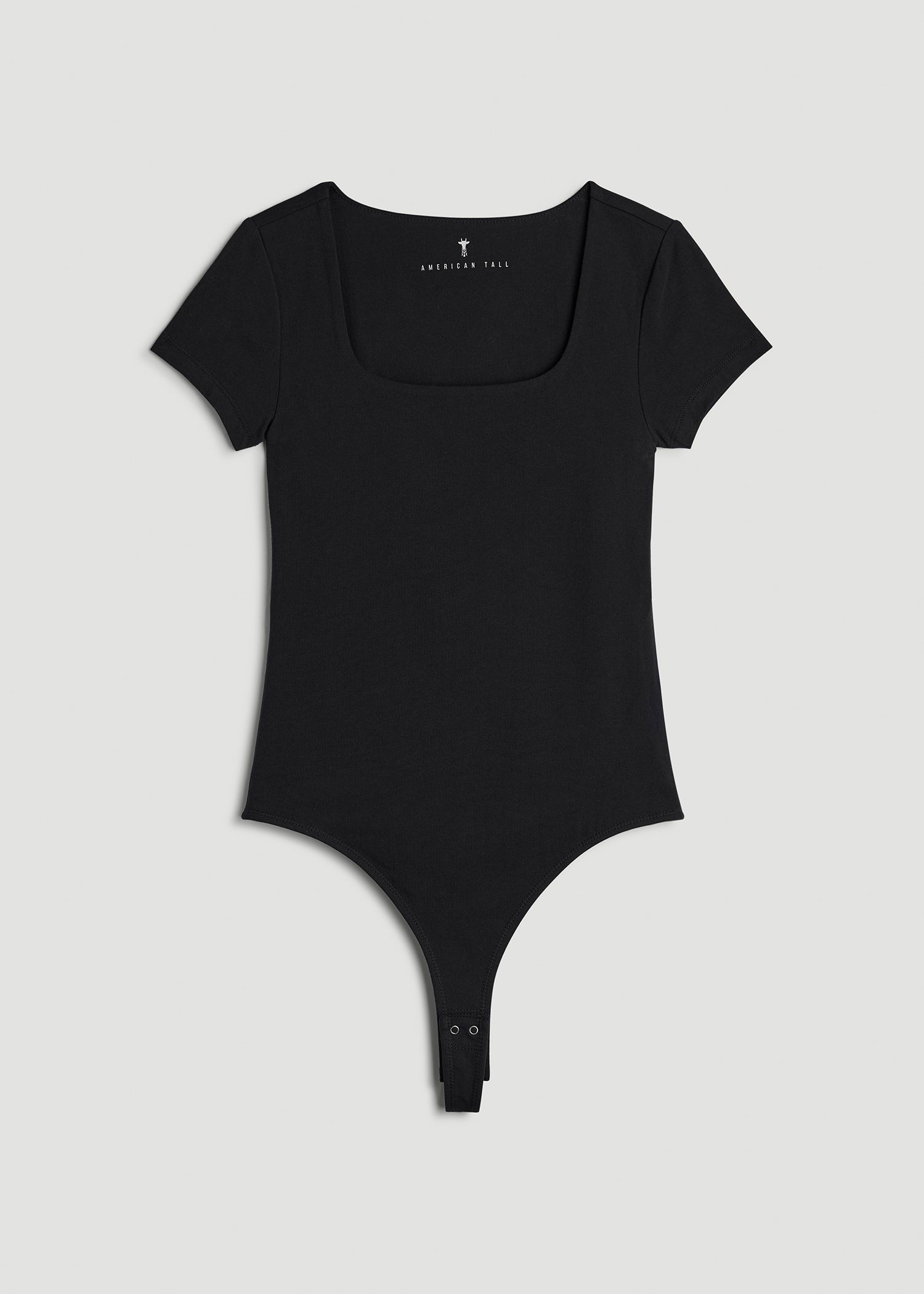 Cotton Blend Short Sleeve Square Neck Bodysuit for Tall Women in Black