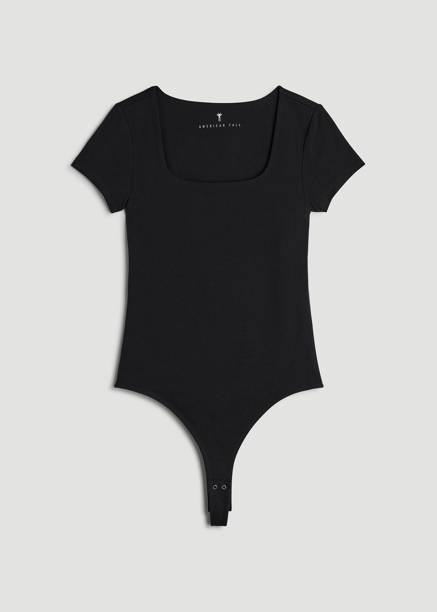 Cotton Blend Short Sleeve Squareneck Bodysuit for Tall Women in Black