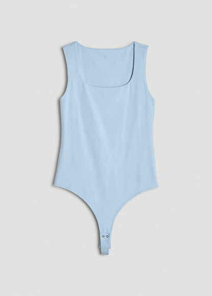 Cotton Blend Square Neck Bodysuit for Tall Women in Ice Blue