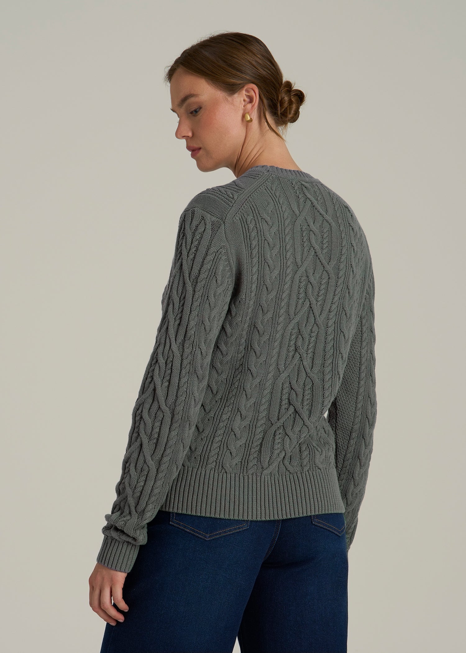 Cotton Crewneck Sweater for Tall Women in Balsam Green