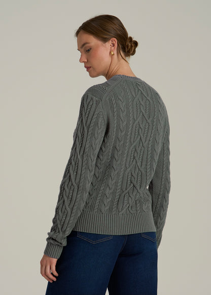 Cotton Crewneck Sweater for Tall Women in Balsam Green