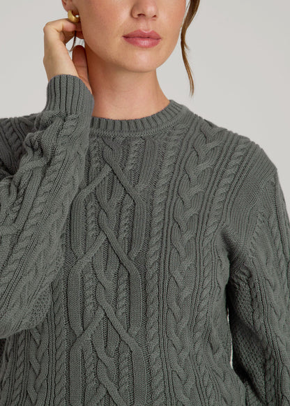 Cotton Crewneck Sweater for Tall Women in Balsam Green
