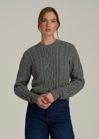 Cotton Crewneck Sweater for Tall Women in Balsam Green