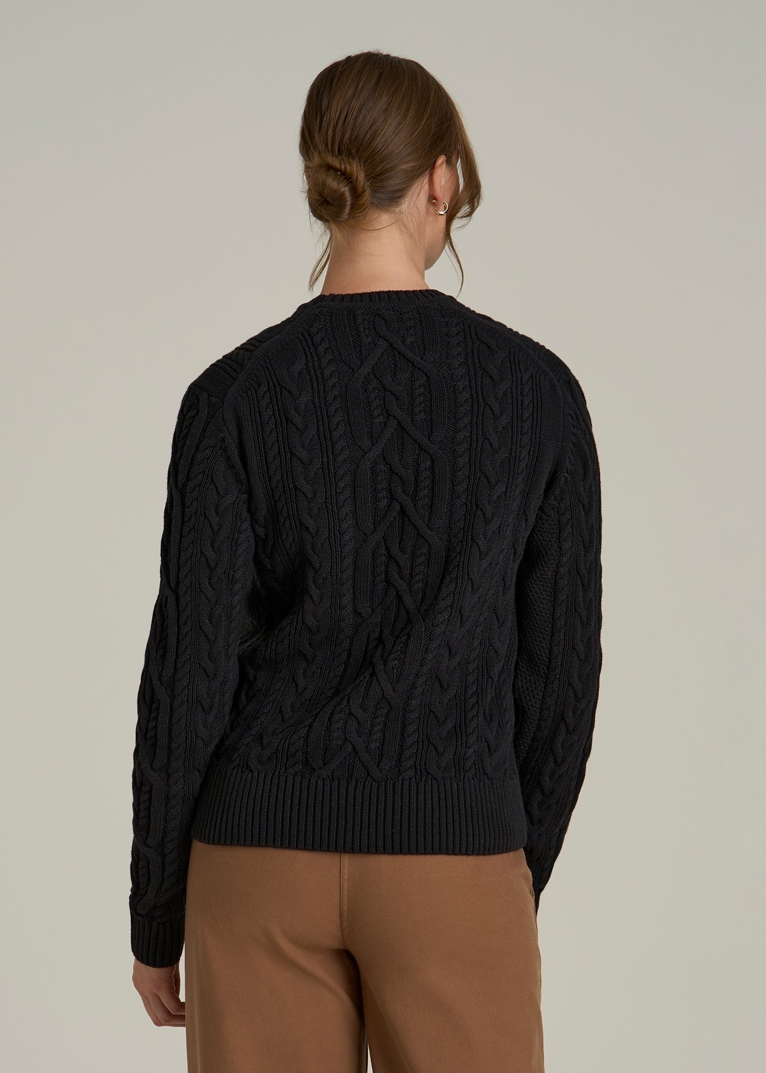 Cotton Crewneck Sweater for Tall Women in Black