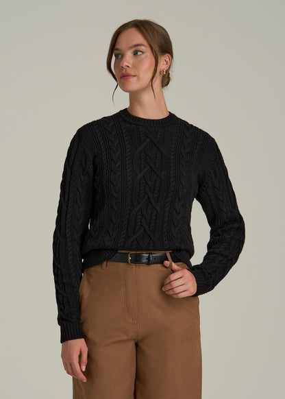 Cotton Crewneck Sweater for Tall Women in Black