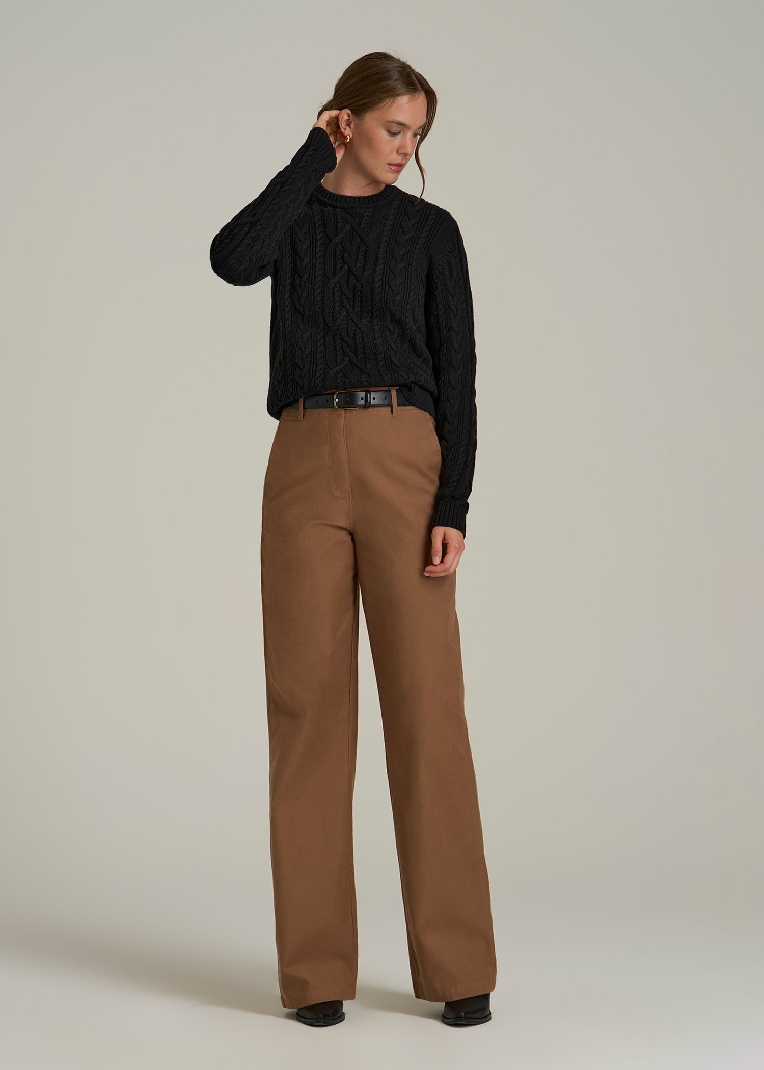 Cotton Crewneck Sweater for Tall Women in Black