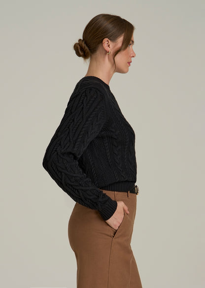 Cotton Crewneck Sweater for Tall Women in Black