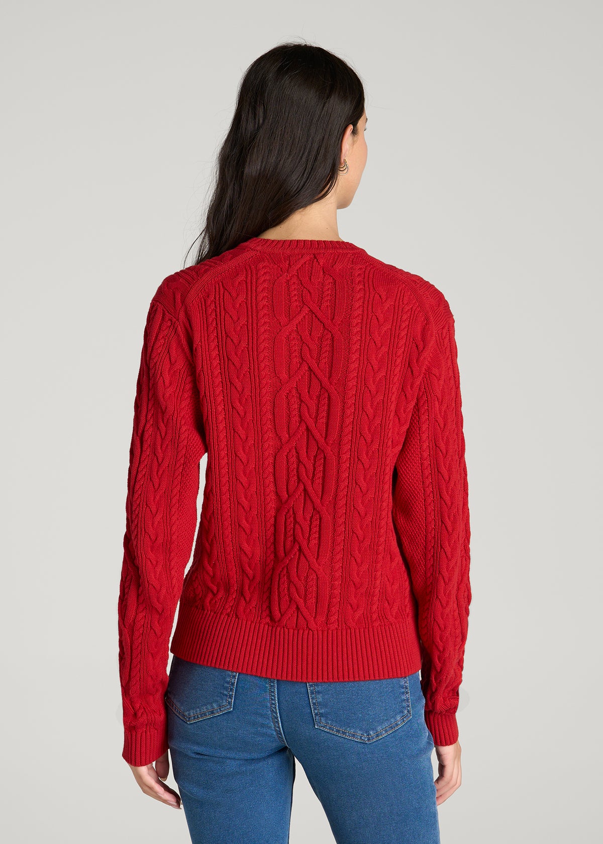 Cotton Crewneck Sweater for Tall Women in Salsa