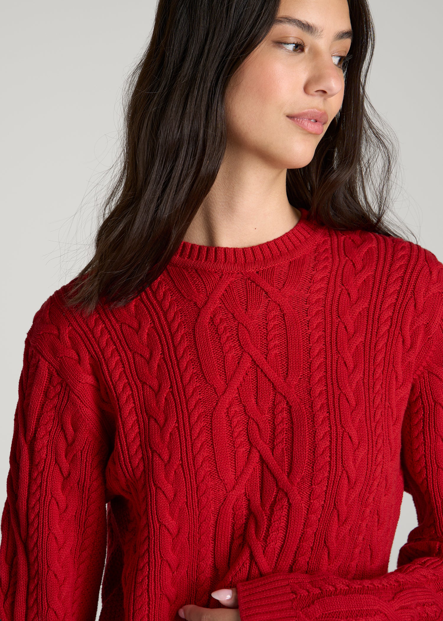 Cotton Crewneck Sweater for Tall Women in Salsa