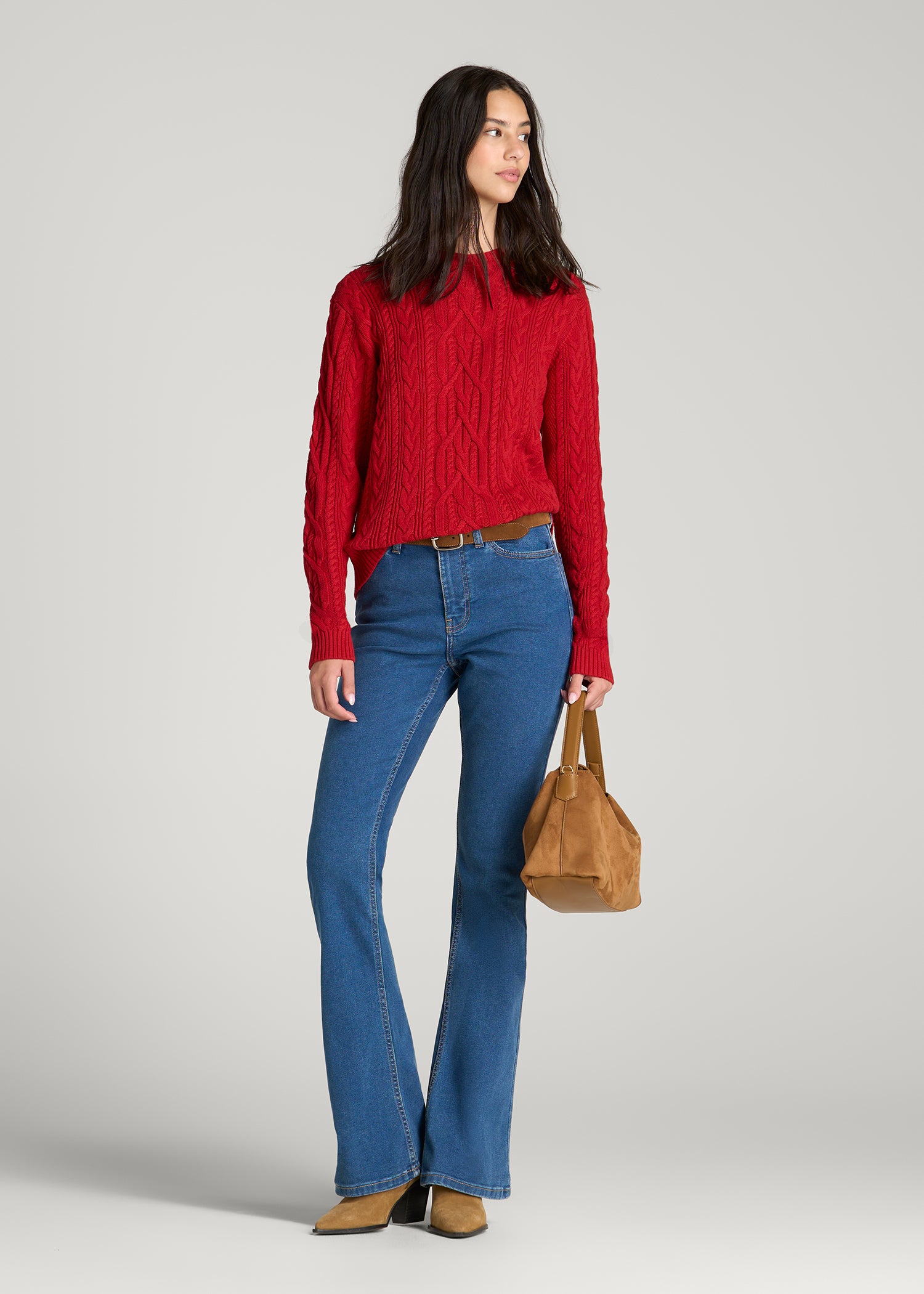 Cotton Crewneck Sweater for Tall Women in Salsa