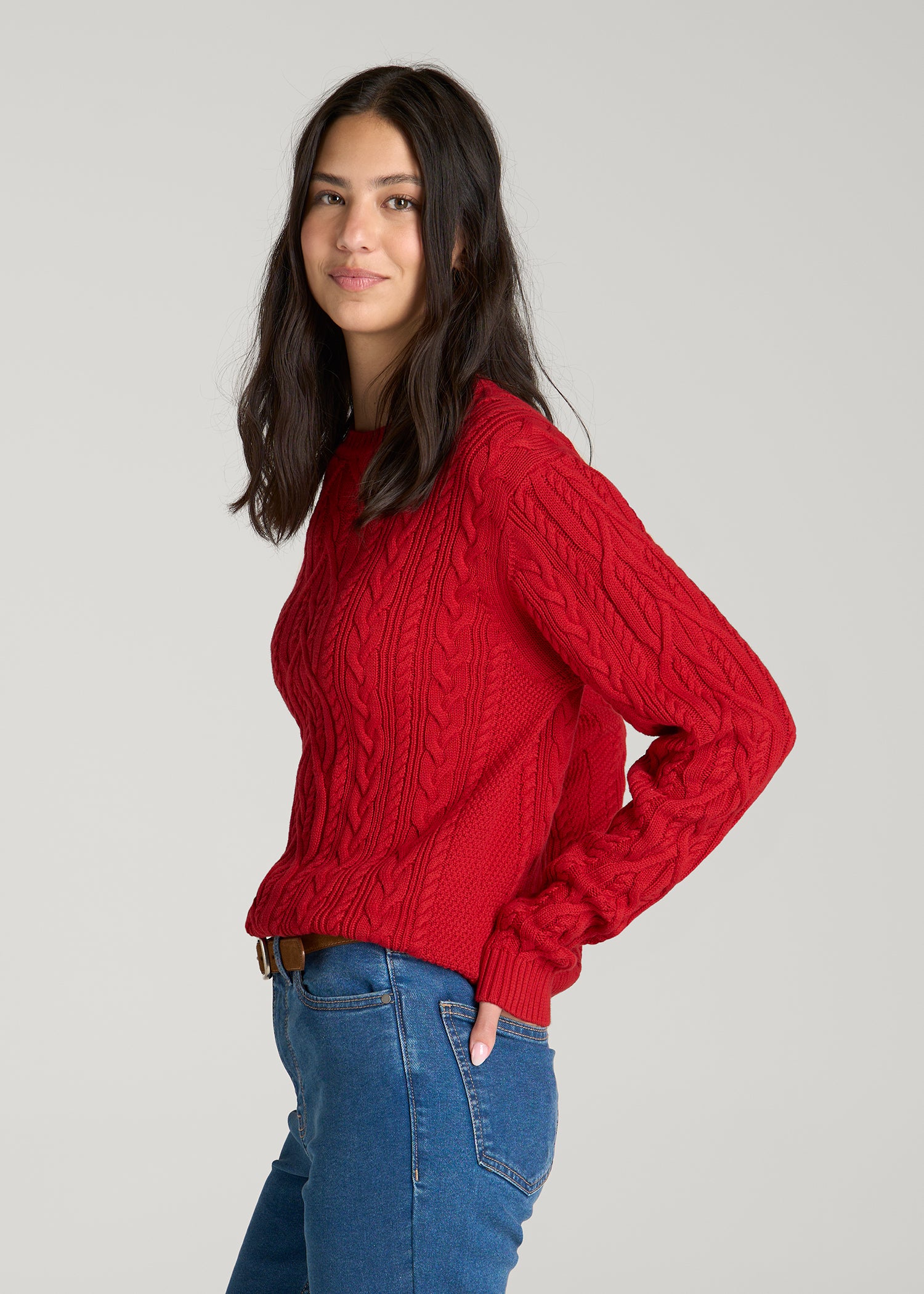 Cotton Crewneck Sweater for Tall Women in Salsa
