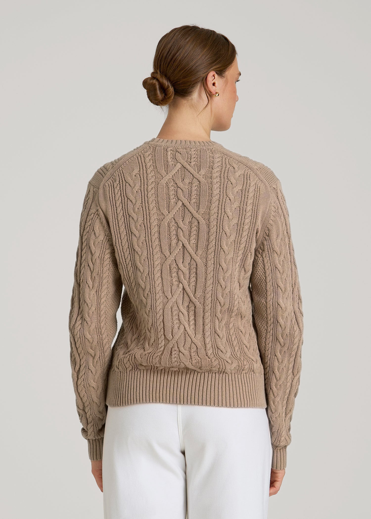 Cotton Crewneck Sweater for Tall Women in Stucco