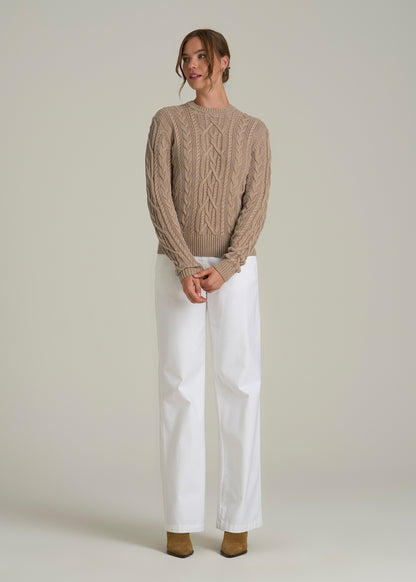 Cotton Crewneck Sweater for Tall Women in Stucco