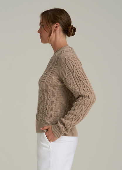 Cotton Crewneck Sweater for Tall Women in Stucco