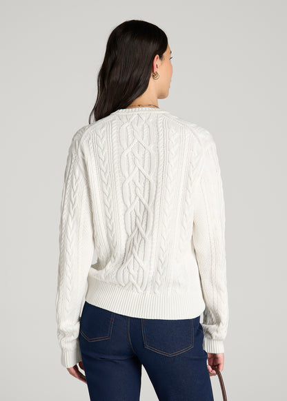 Cotton Crewneck Sweater for Tall Women in White Alyssum