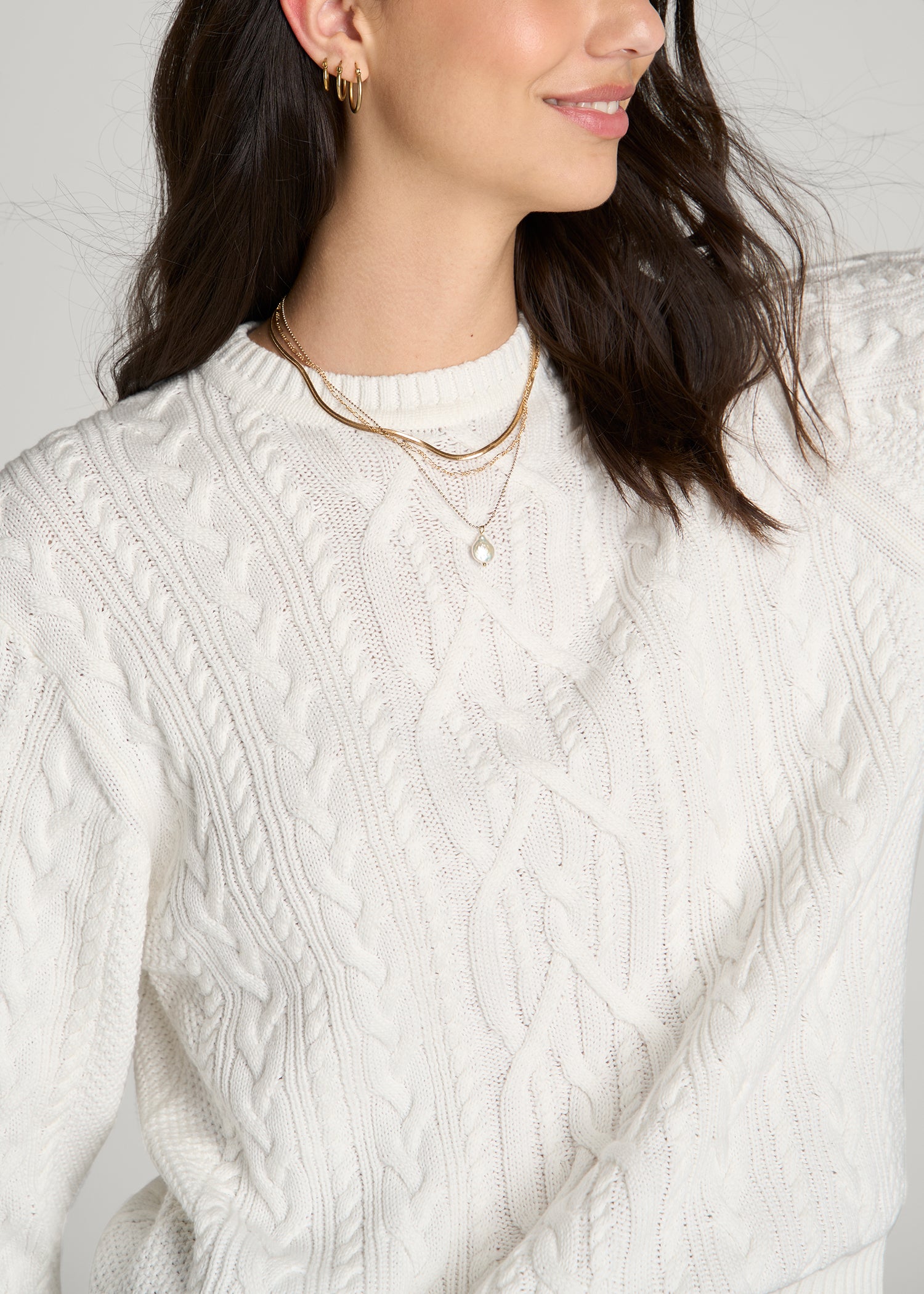 Cotton Crewneck Sweater for Tall Women in White Alyssum