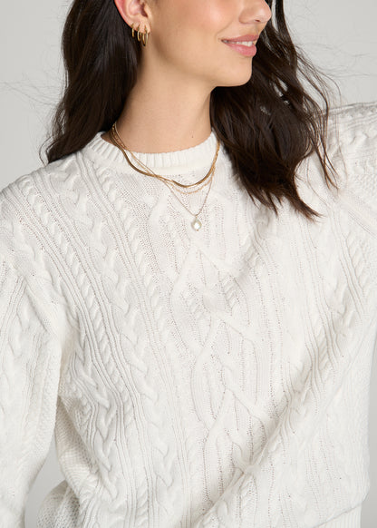 Cotton Crewneck Sweater for Tall Women in White Alyssum