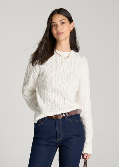 Cotton Crewneck Sweater for Tall Women in White Alyssum