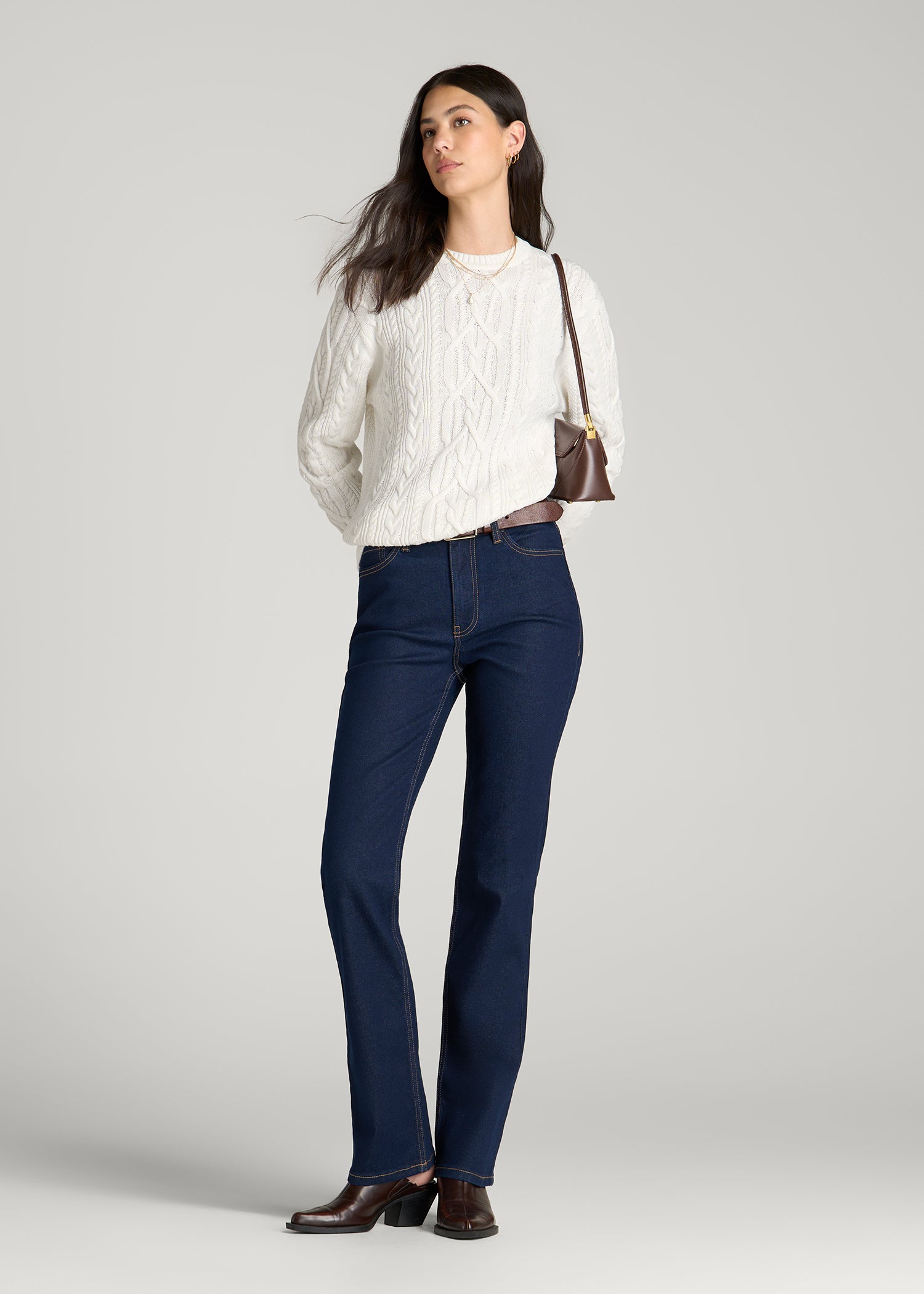 Cotton Crewneck Sweater for Tall Women in White Alyssum