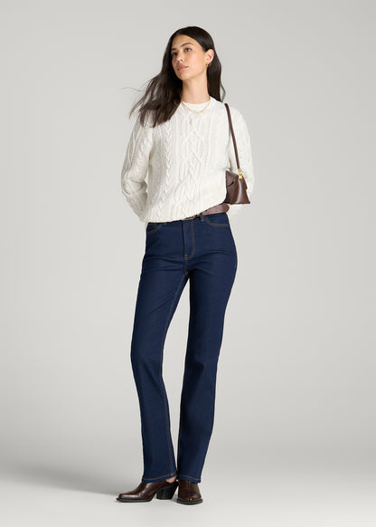 Cotton Crewneck Sweater for Tall Women in White Alyssum