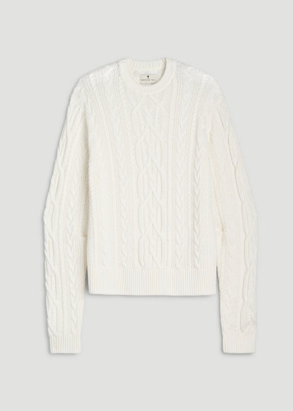 Cotton Crewneck Sweater for Tall Women in White Alyssum
