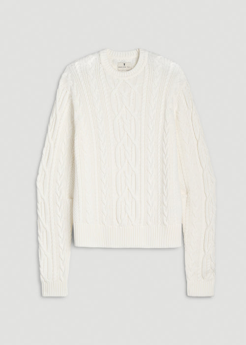 Cotton Crewneck Sweater for Tall Women in White Alyssum