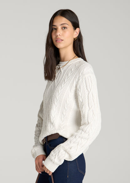 Cotton Crewneck Sweater for Tall Women in White Alyssum