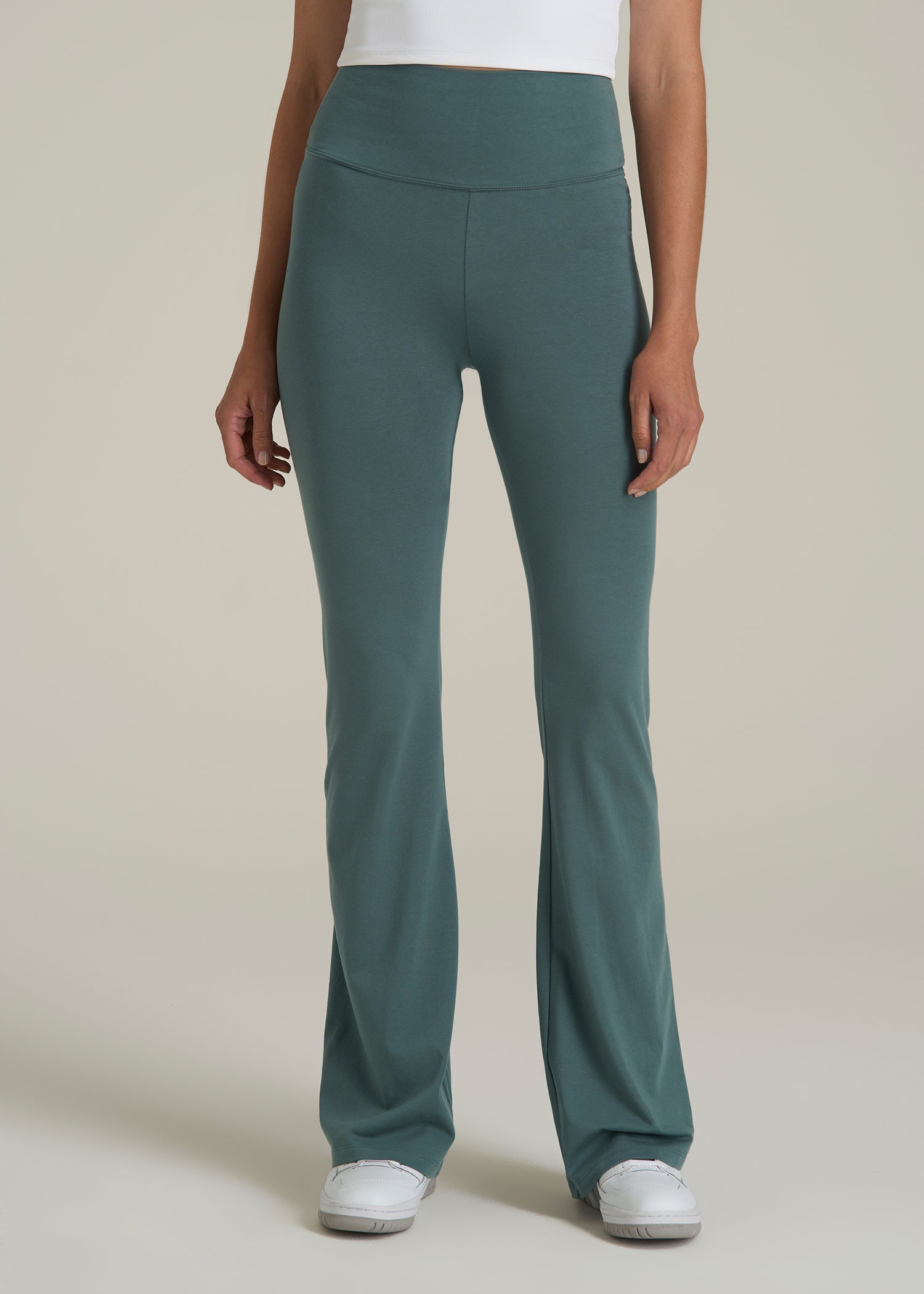 Cotton Flare Leggings for Tall Women in Balsam Green