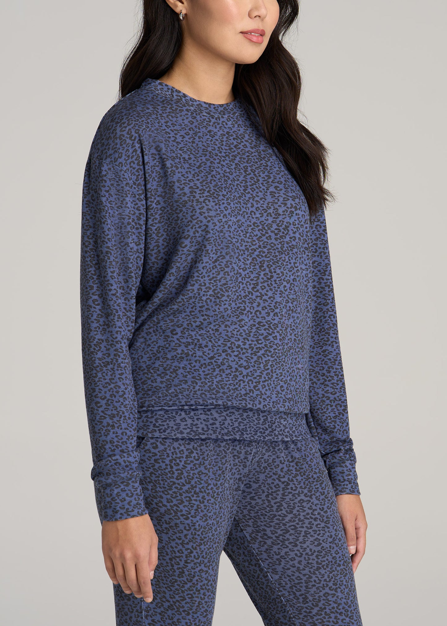 Cozy Lounge Crewneck in Navy Leopard - Tall Women's Shirts