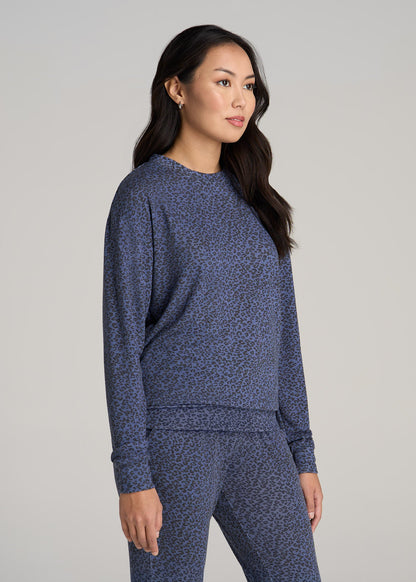 Cozy Lounge Crewneck for Tall Women in Navy Leopard