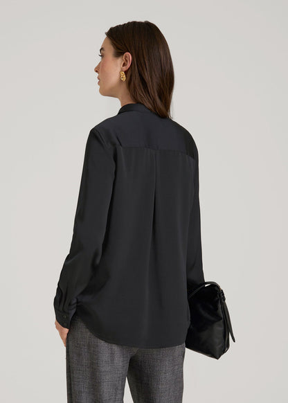 Satin Blouse With Bow for Tall Women in Black