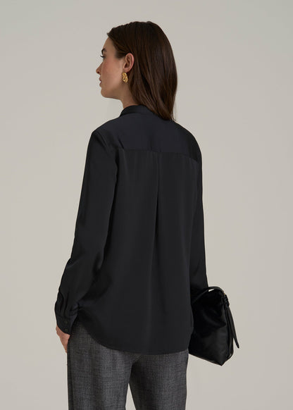 Satin Blouse With Bow for Tall Women in Black