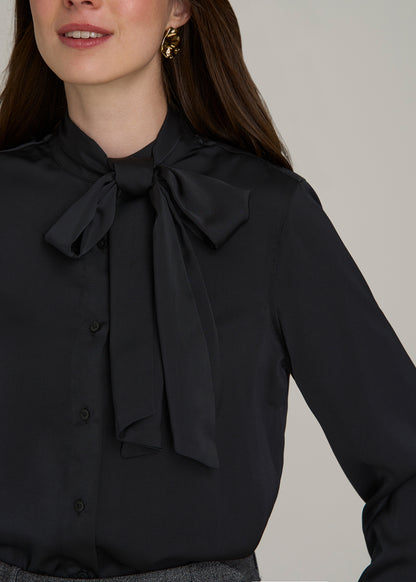 Satin Blouse With Bow for Tall Women in Black