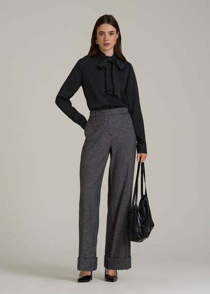 Satin Blouse With Bow for Tall Women in Black