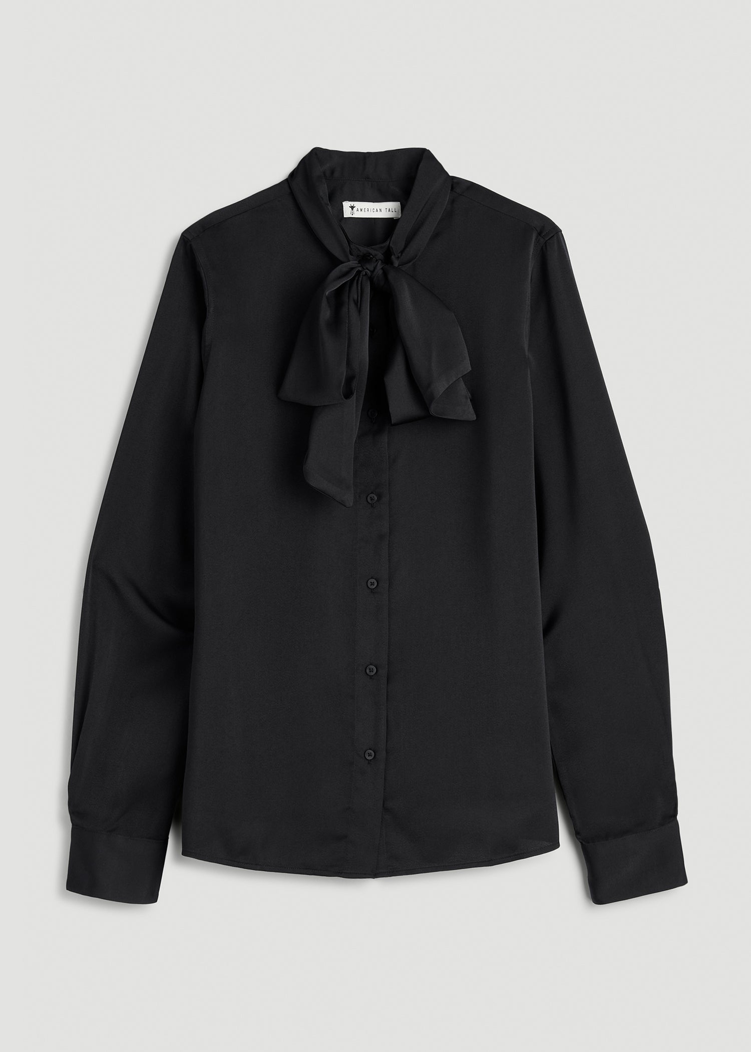Satin Blouse With Bow for Tall Women in Black