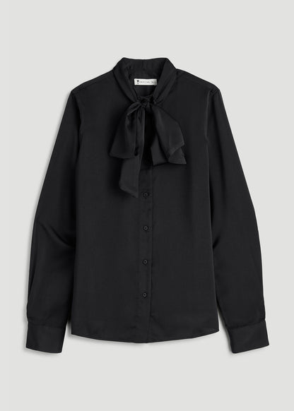 Satin Blouse With Bow for Tall Women in Black