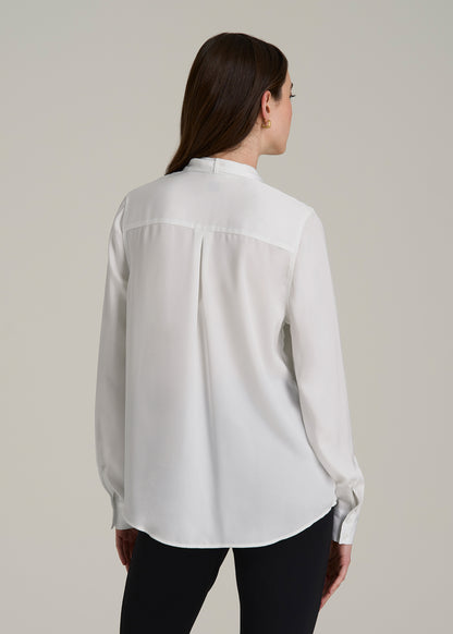Satin Blouse With Bow for Tall Women in White