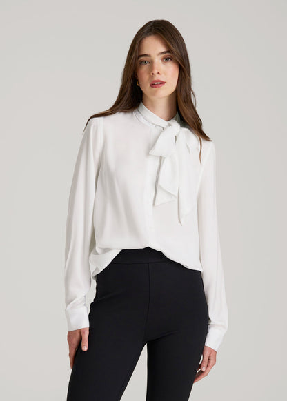 Satin Blouse With Bow for Tall Women in White L / Extra Tall / White Satin Blouse With Bow for Tall Women in White L / Extra Tall / White
