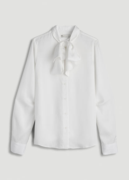 Satin Blouse With Bow for Tall Women in White