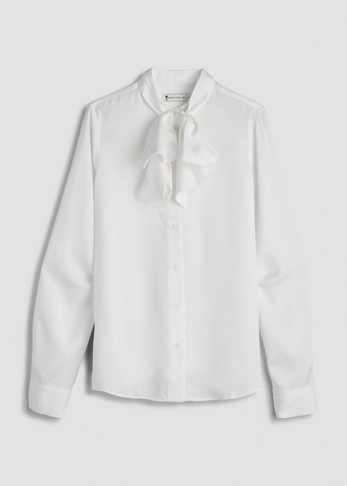 Satin Blouse With Bow for Tall Women in White
