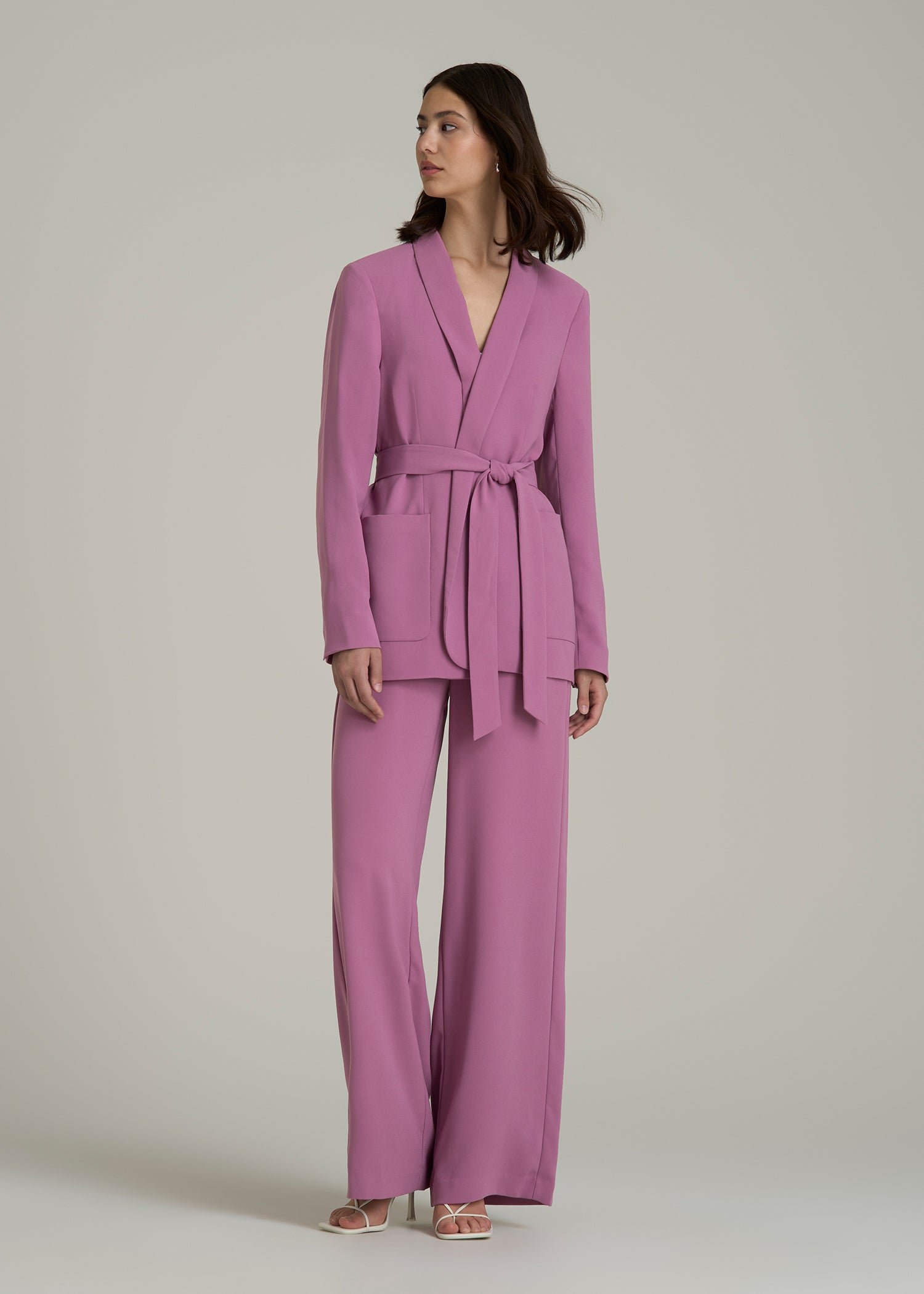 Crepe Wrap Blazer for Tall Women in Argyle Purple