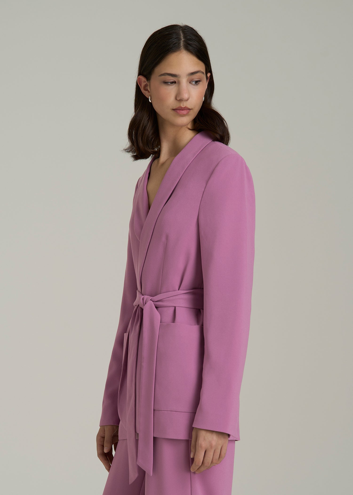Crepe Wrap Blazer for Tall Women in Argyle Purple