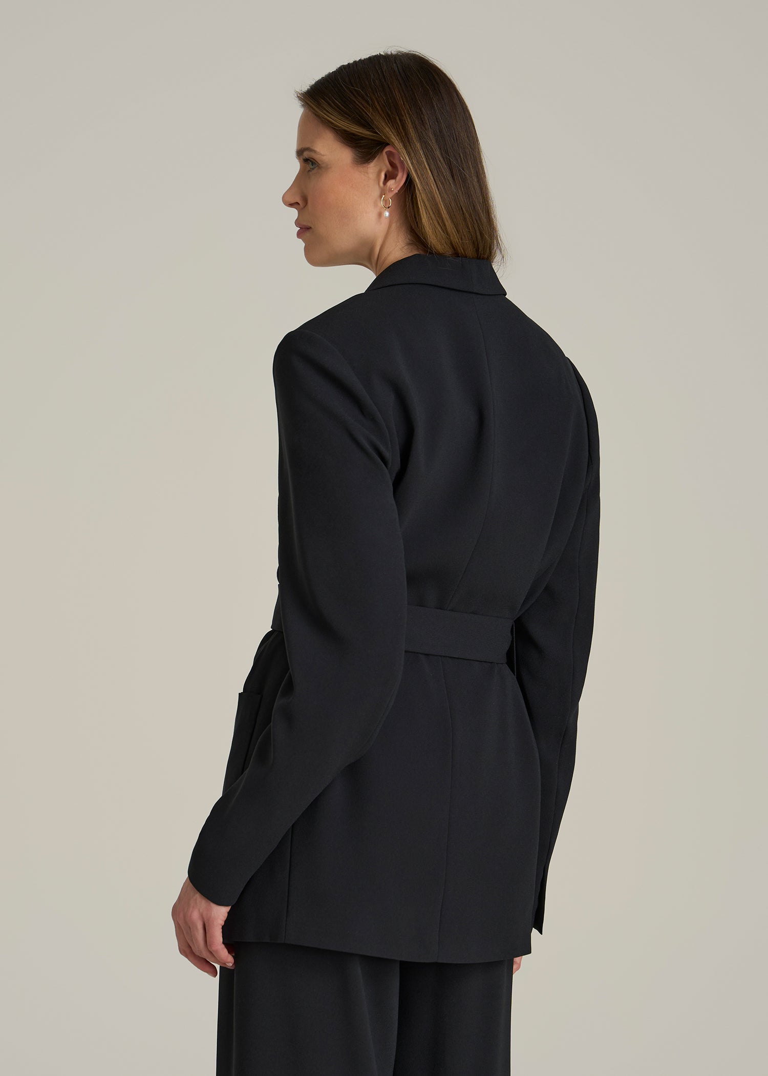Crepe Wrap Blazer for Tall Women in Black